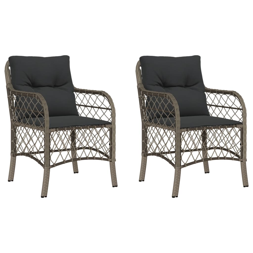 Tuinstoelen 2 st met kussens poly rattan grijs 2 Grijs