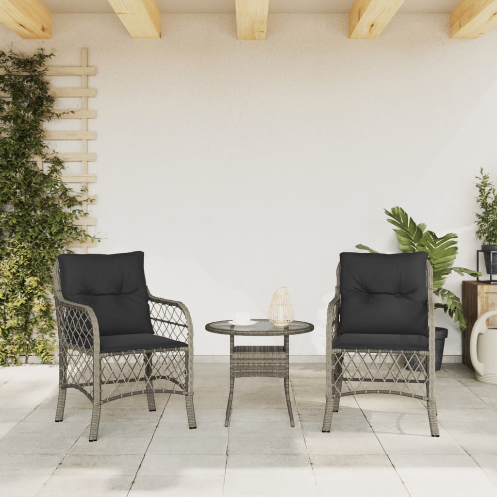 Tuinstoelen 2 st met kussens poly rattan grijs 2 Grijs