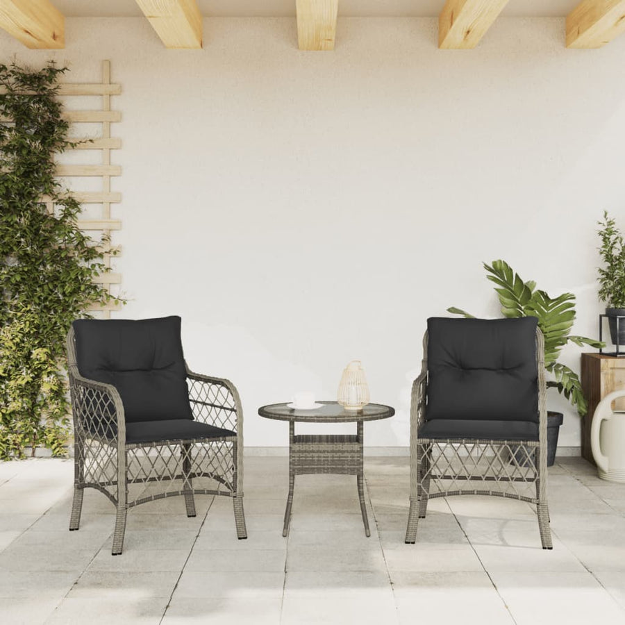 Tuinstoelen 2 st met kussens poly rattan grijs 2 Grijs