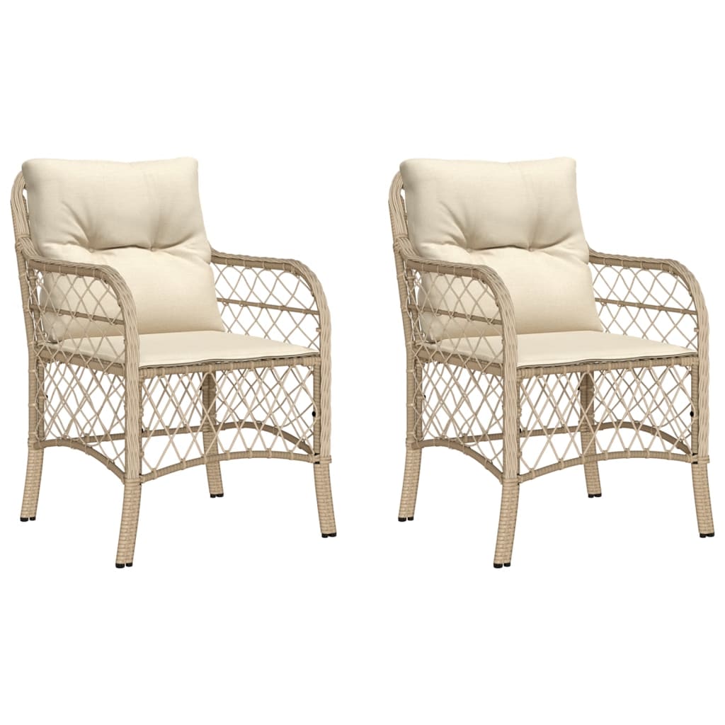 Tuinstoelen 2 st met kussens poly rattan beige 2 Beige