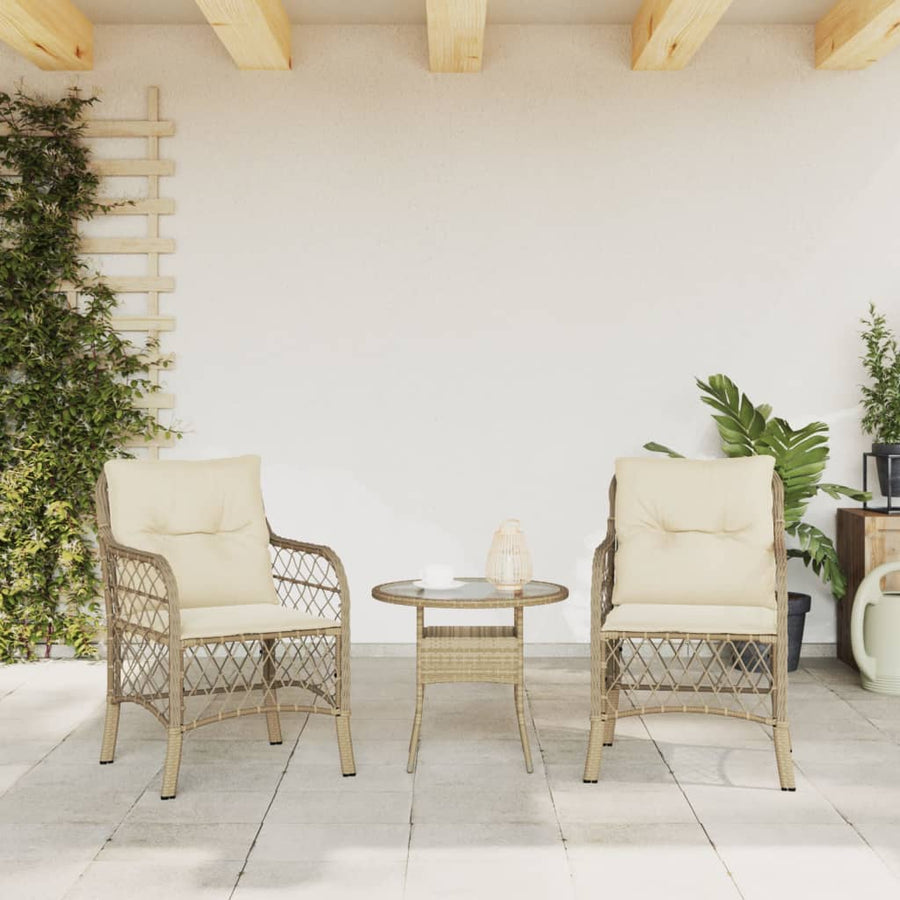 Tuinstoelen 2 st met kussens poly rattan beige 2 Beige