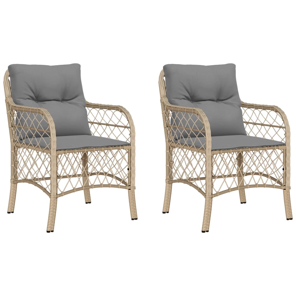 Tuinstoelen 2 st met kussens poly rattan gemengd beige 2 Gemengd beige