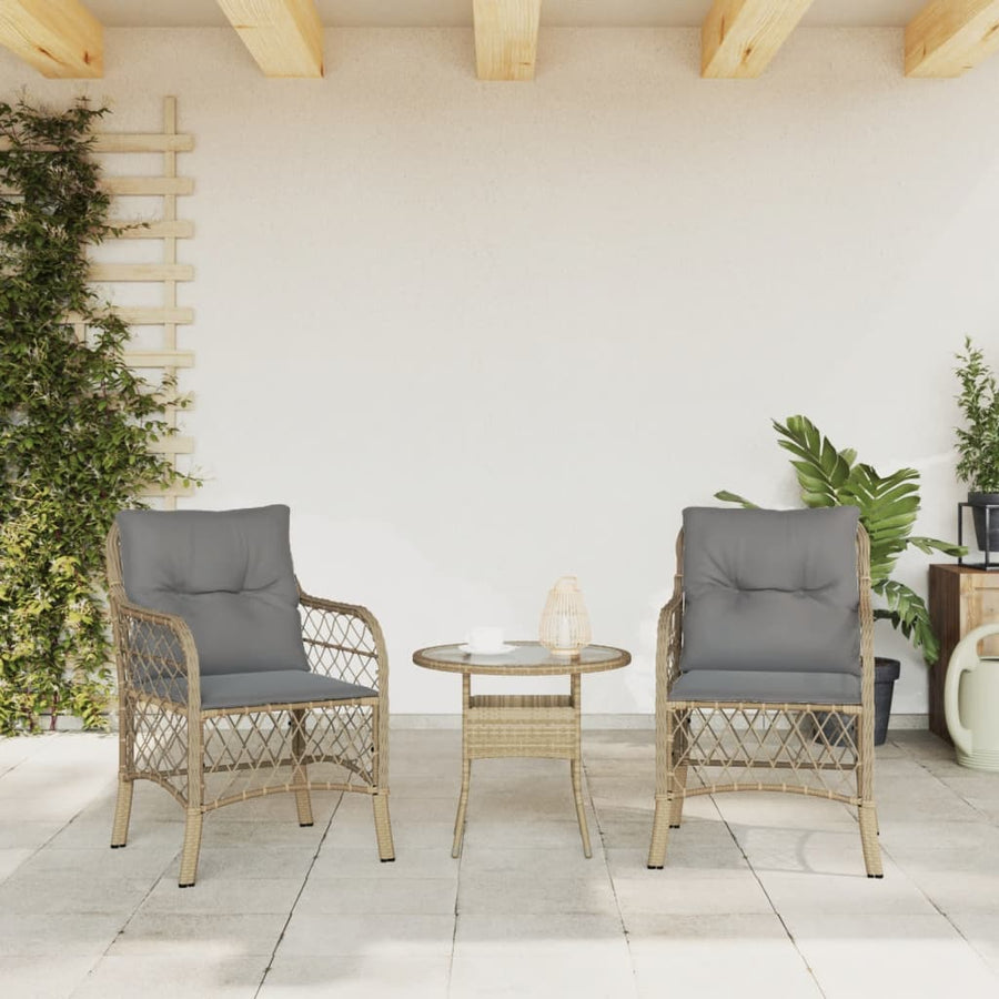 Tuinstoelen 2 st met kussens poly rattan gemengd beige 2 Gemengd beige