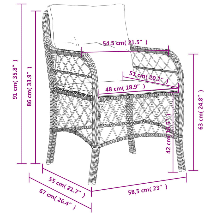 Tuinstoelen 2 st met kussens poly rattan lichtgrijs Lichtgrijs Lijngeweven