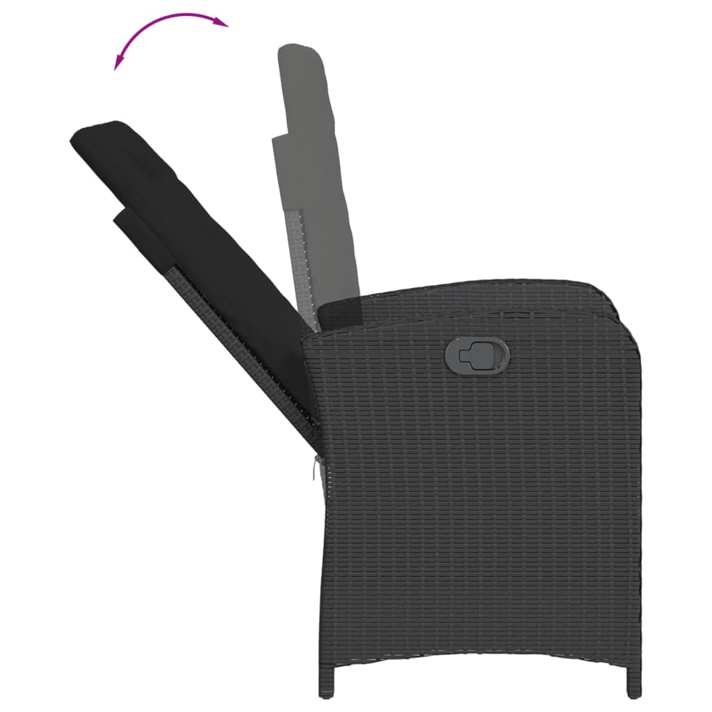 Tuinstoel Verstelbaar Met Kussens Poly Rattan Zwart