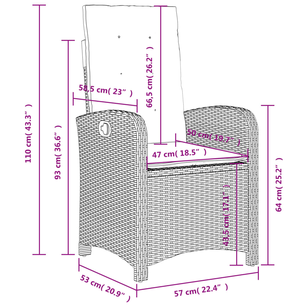 Tuinstoelen 2 St Verstelbaar Met Kussens Poly Rattan Zwart