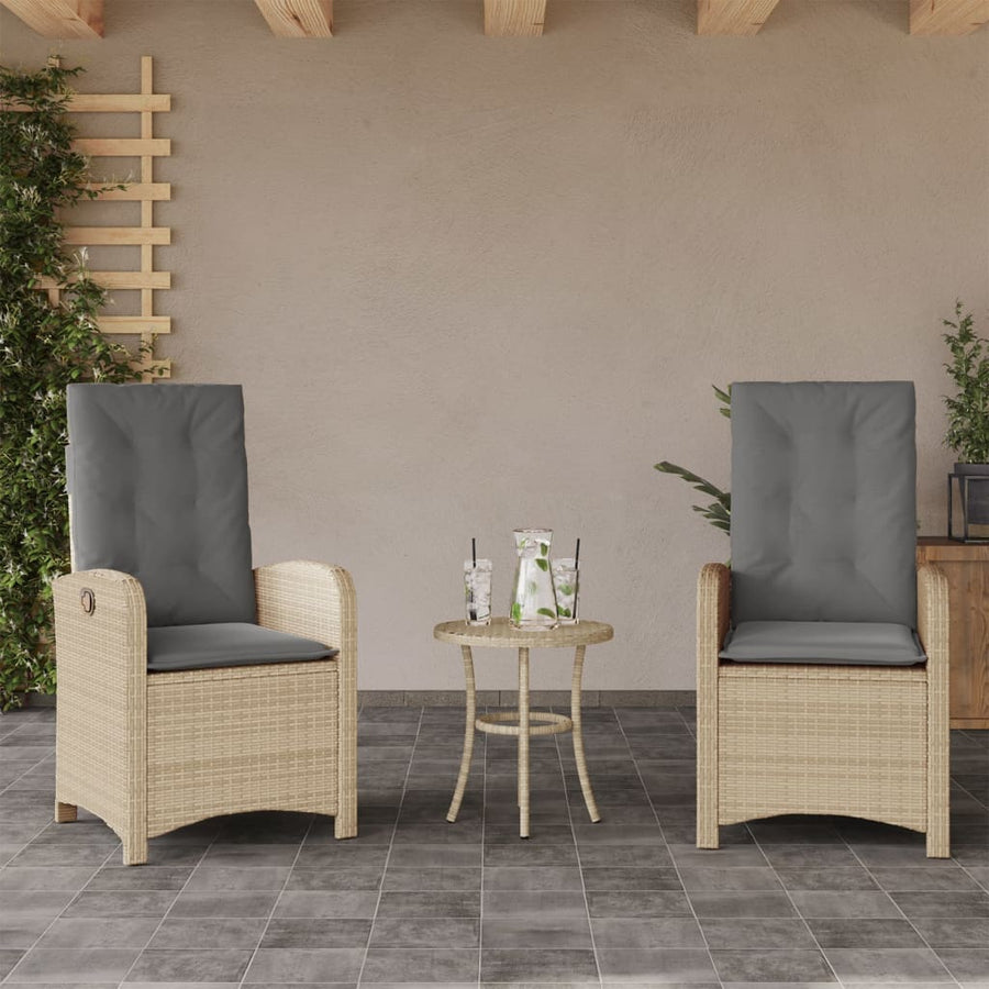 Tuinstoelen 2 St Verstelbaar Kussens Poly Rattan Gemengd Beige