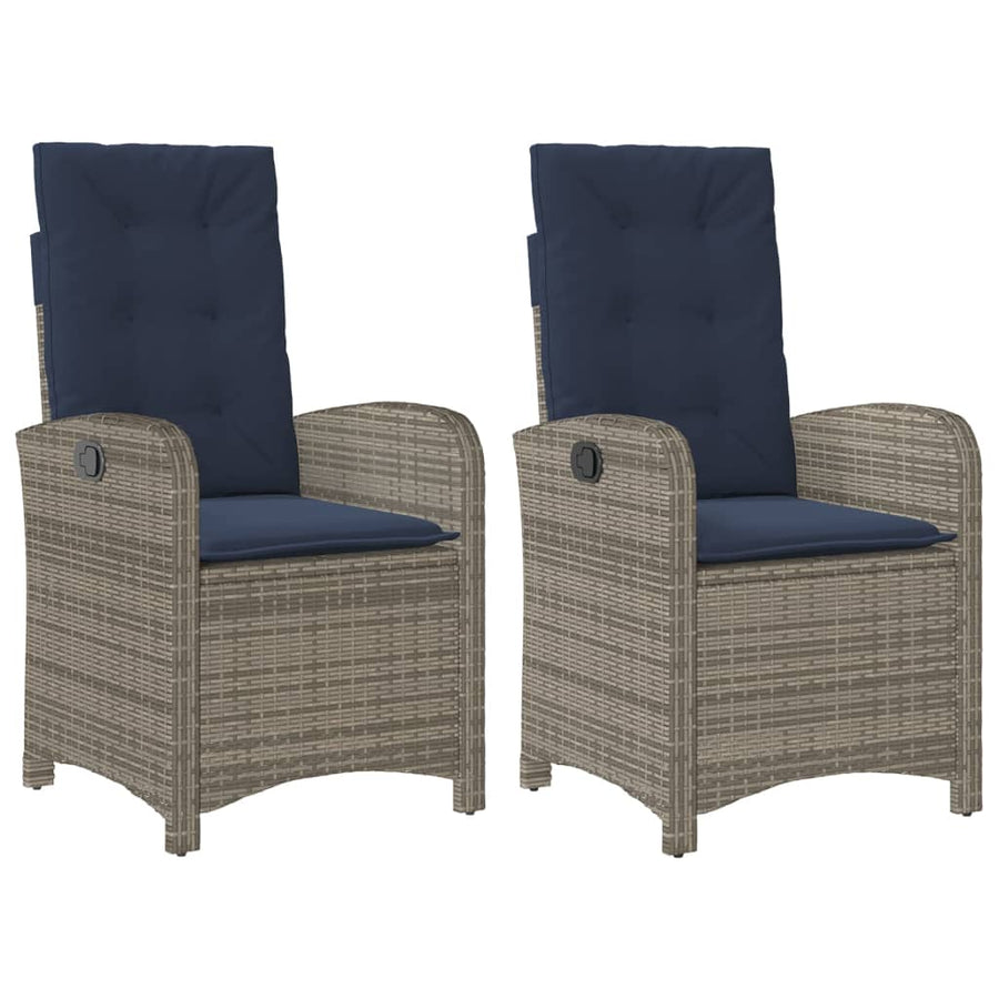 Tuinstoelen 2 st verstelbaar met kussens poly rattan grijs