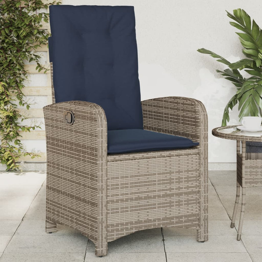 Tuinstoelen 2 st verstelbaar met kussens poly rattan grijs