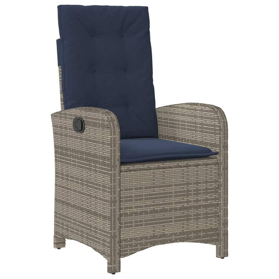 Tuinstoelen 2 st verstelbaar met kussens poly rattan grijs