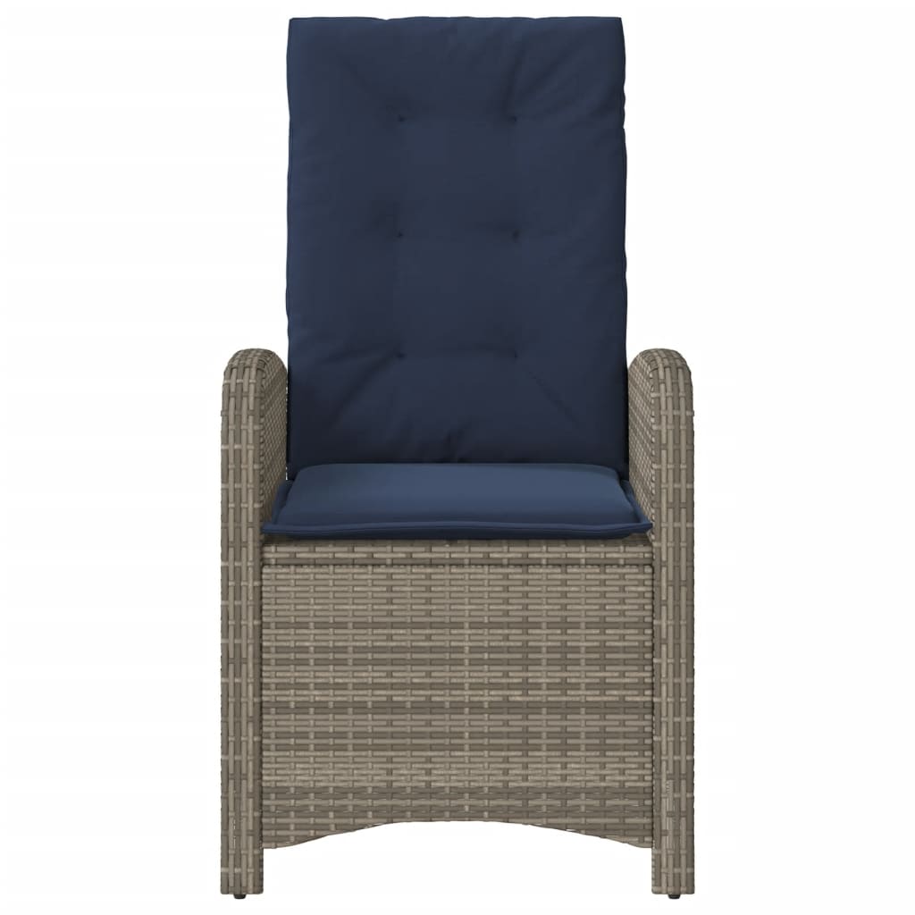 Tuinstoelen 2 st verstelbaar met kussens poly rattan grijs