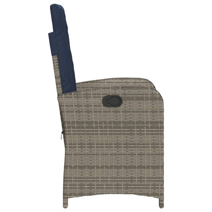 Tuinstoelen 2 st verstelbaar met kussens poly rattan grijs