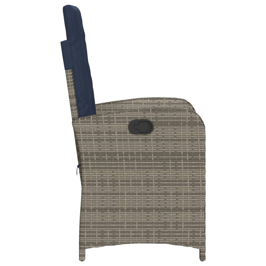 Tuinstoelen 2 st verstelbaar met kussens poly rattan grijs
