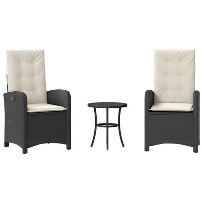 3-Delige Bistroset Met Kussens Poly Rattan Zwart