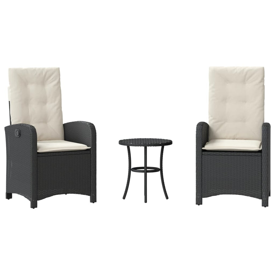 3-Delige Bistroset Met Kussens Poly Rattan Zwart