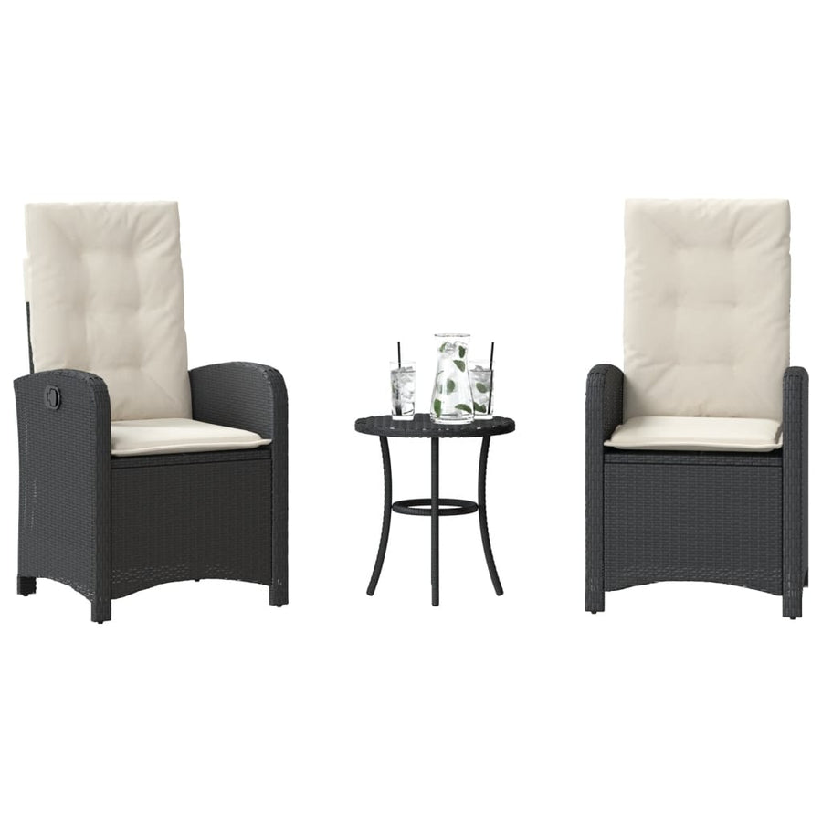 3-Delige Bistroset Met Kussens Poly Rattan Zwart