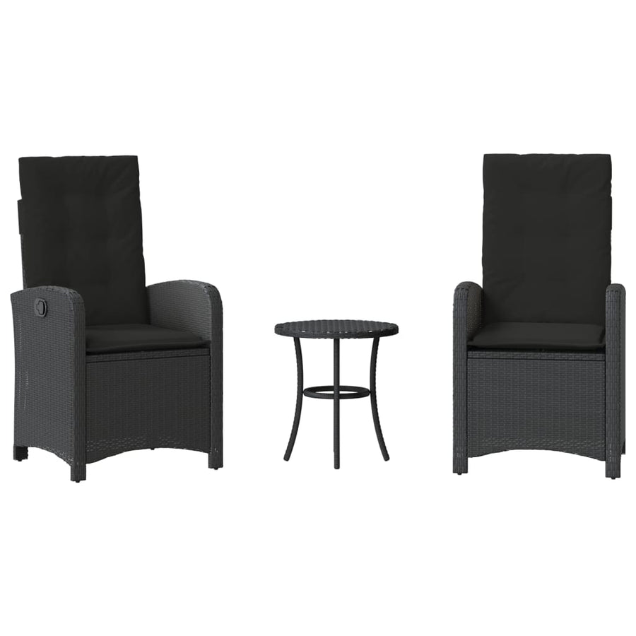 3-Delige Bistroset Met Kussens Poly Rattan Zwart