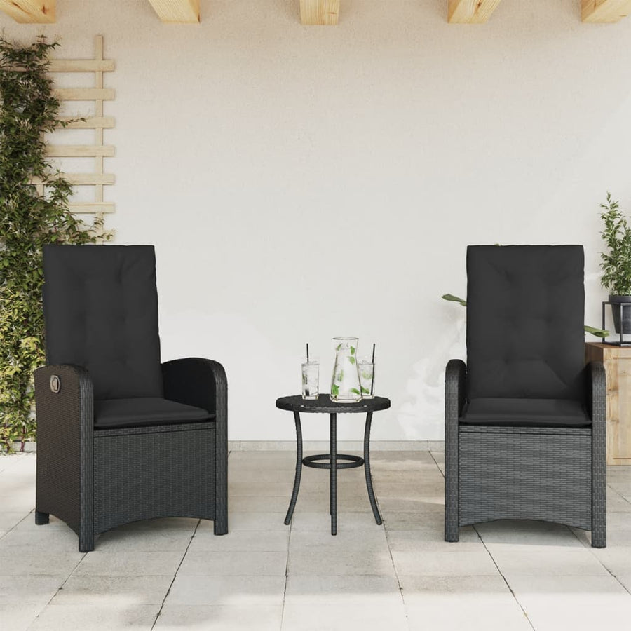 3-Delige Bistroset Met Kussens Poly Rattan Zwart
