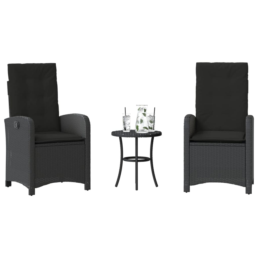 3-Delige Bistroset Met Kussens Poly Rattan Zwart