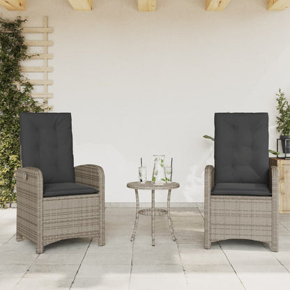 3-Delige Bistroset Met Kussens Poly Rattan Grijs