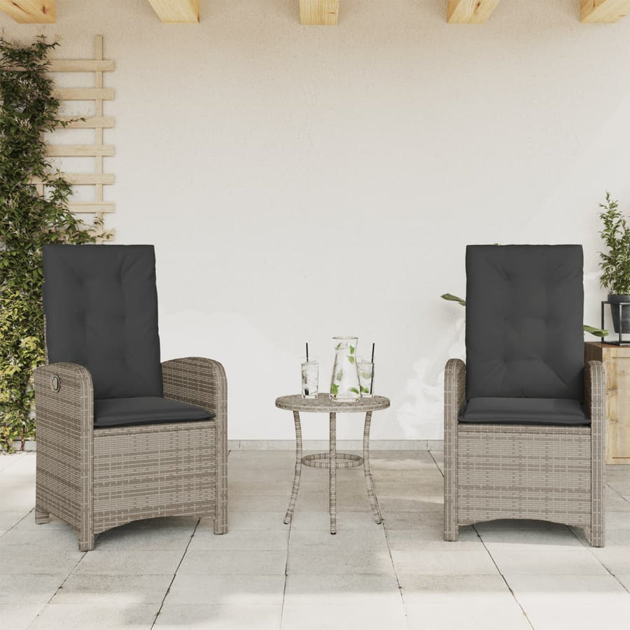 3-Delige Bistroset Met Kussens Poly Rattan Grijs
