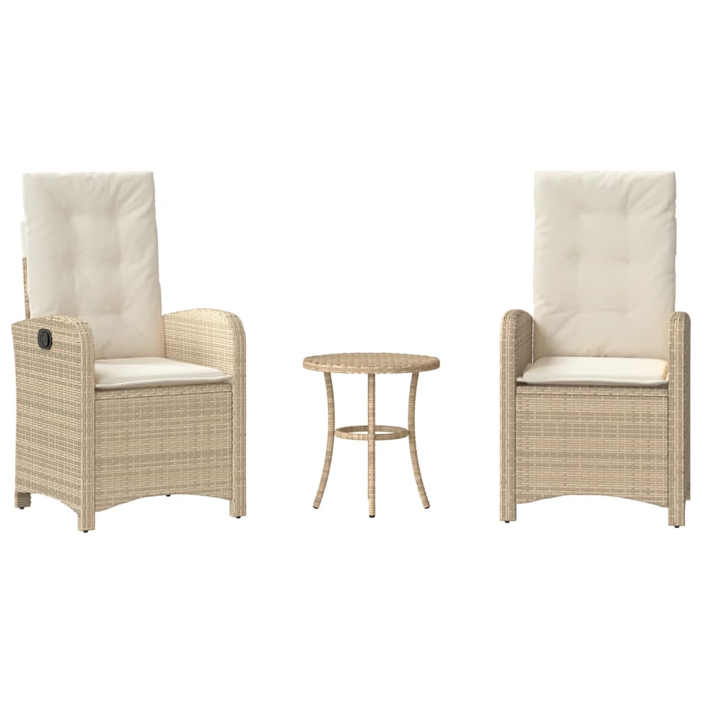 3-Delige Bistroset Met Kussens Poly Rattan Beige Wijnrood