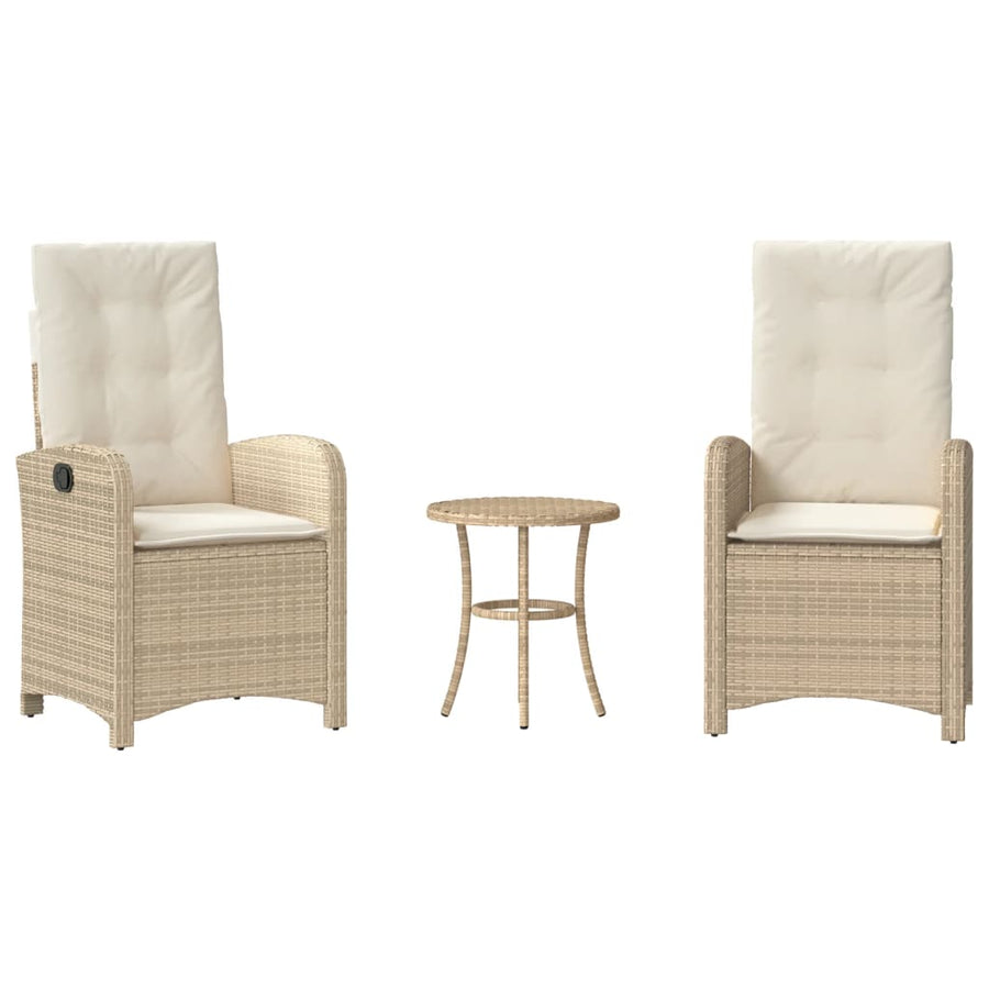 3-Delige Bistroset Met Kussens Poly Rattan Beige Wijnrood