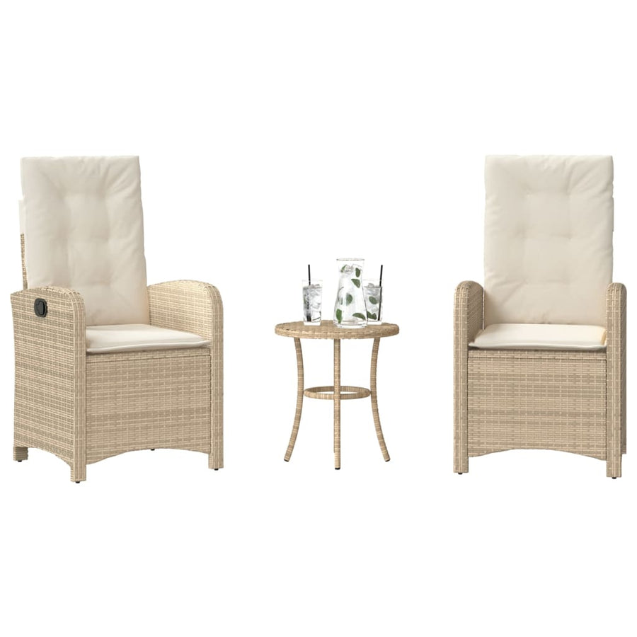 3-Delige Bistroset Met Kussens Poly Rattan Beige Wijnrood