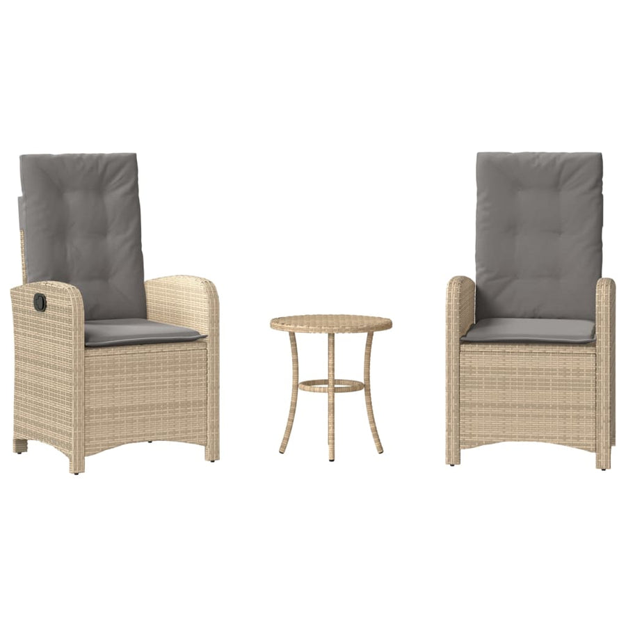 3-Delige Bistroset Met Kussens Poly Rattan Gemengd Beige en grijs