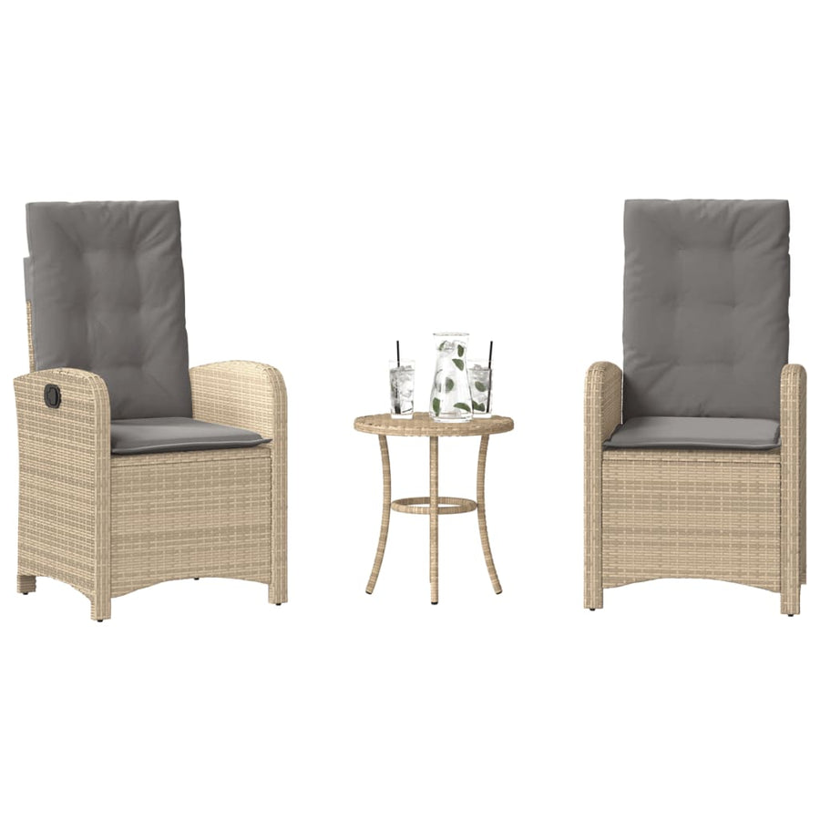 3-Delige Bistroset Met Kussens Poly Rattan Gemengd Beige en grijs