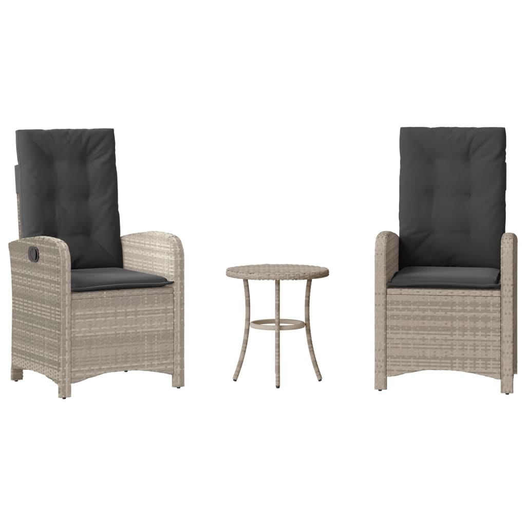 3-Delige Bistroset Met Kussens Poly Rattan Lichtgrijs