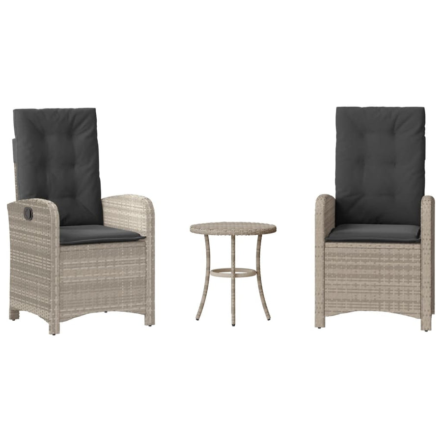 3-Delige Bistroset Met Kussens Poly Rattan Lichtgrijs