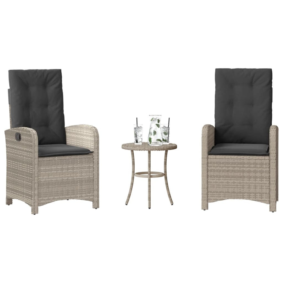 3-Delige Bistroset Met Kussens Poly Rattan Lichtgrijs