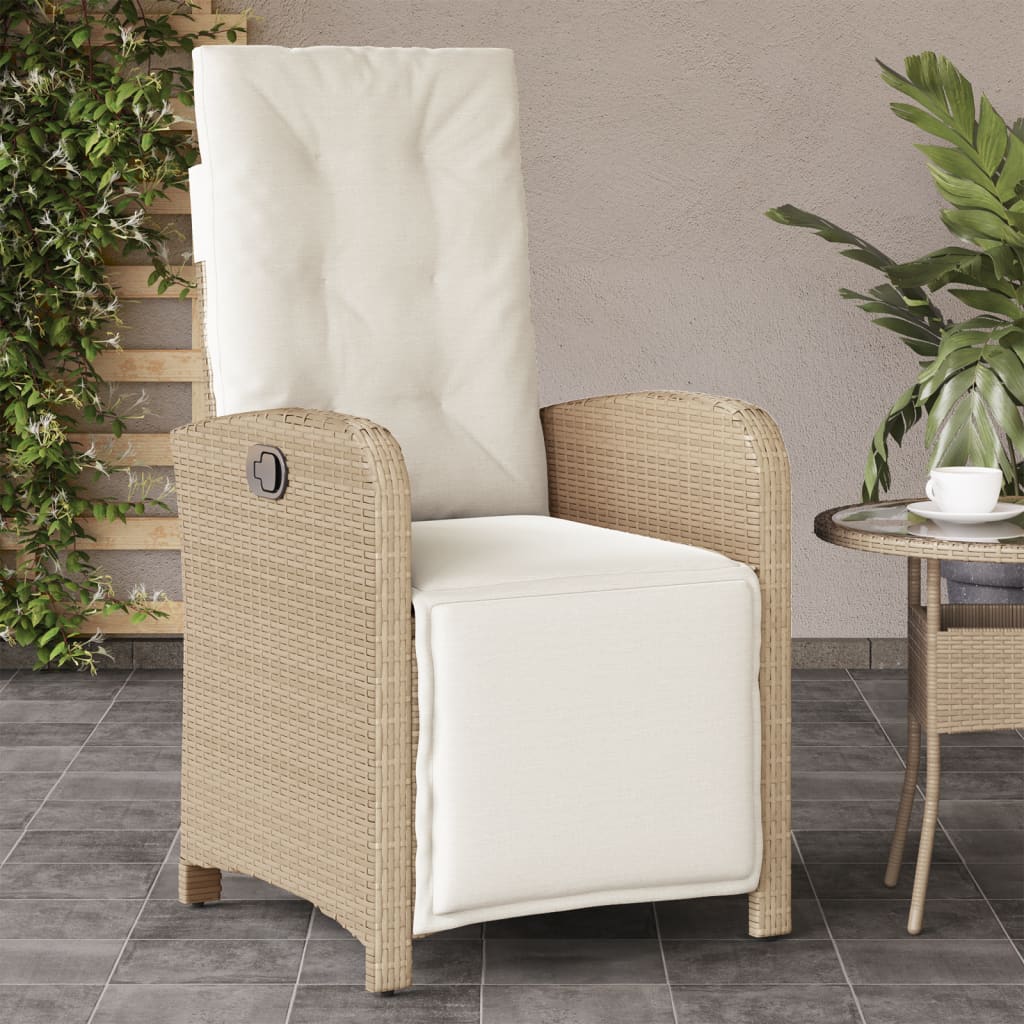 Tuinstoel Verstelbaar Met Voetensteun Poly Rattan Beige