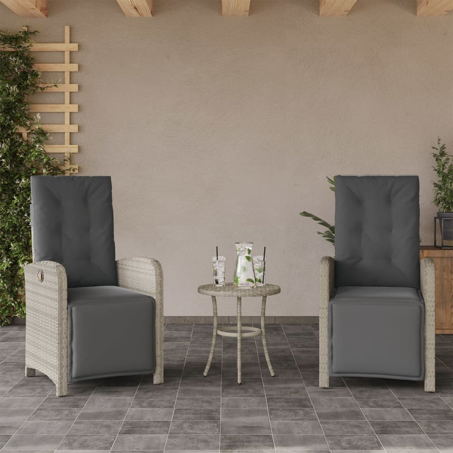 Tuinstoelen 2 St Verstelbaar Voetensteun Poly Rattan Lichtgrijs