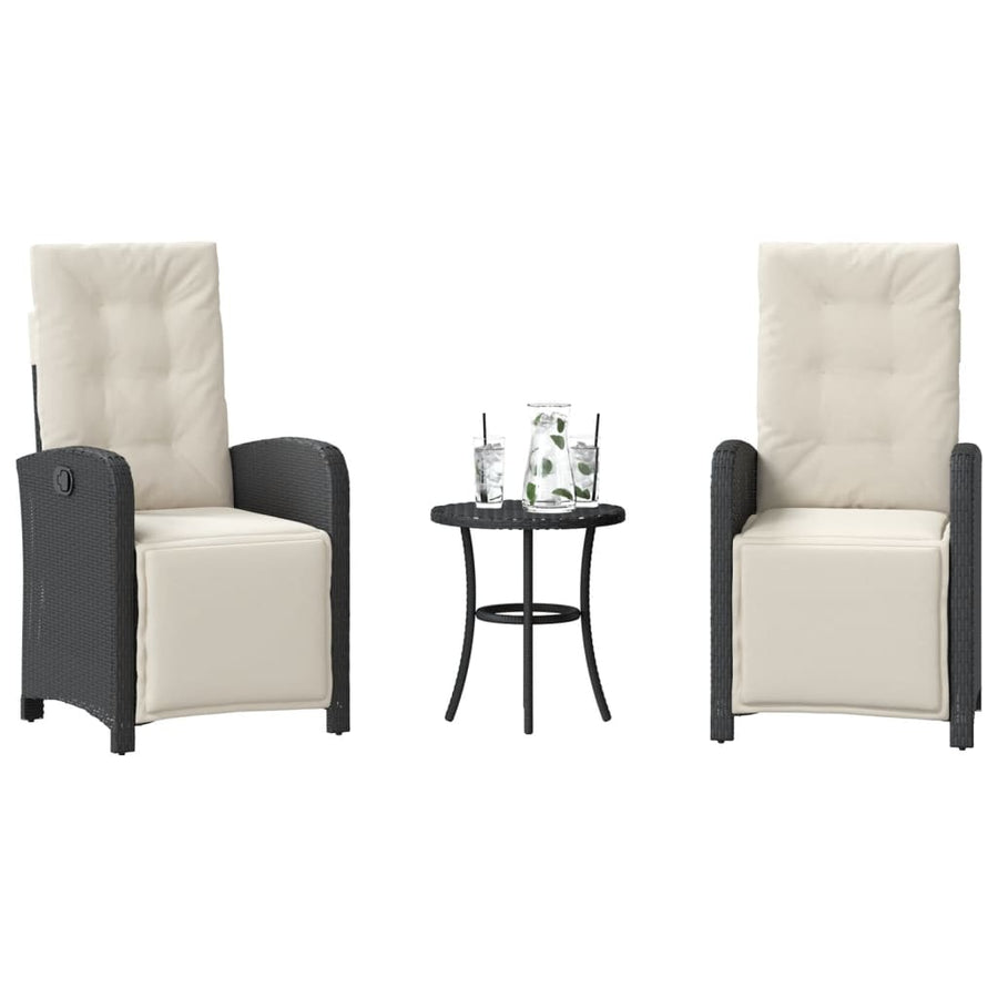 3-Delige Bistroset Met Kussens Poly Rattan Zwart