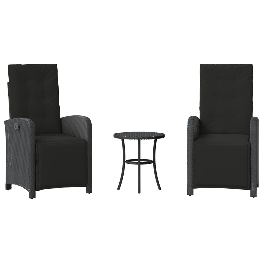 3-Delige Bistroset Met Kussens Poly Rattan Zwart