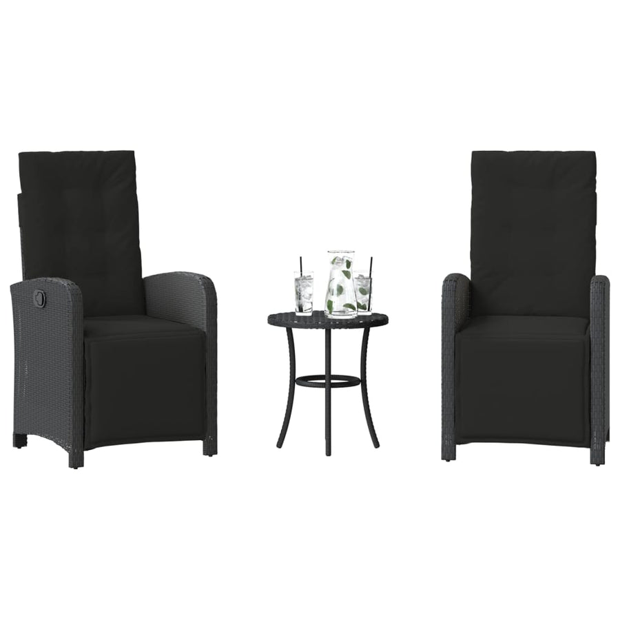 3-Delige Bistroset Met Kussens Poly Rattan Zwart