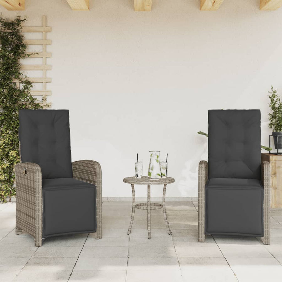 3-Delige Bistroset Met Kussens Poly Rattan Grijs