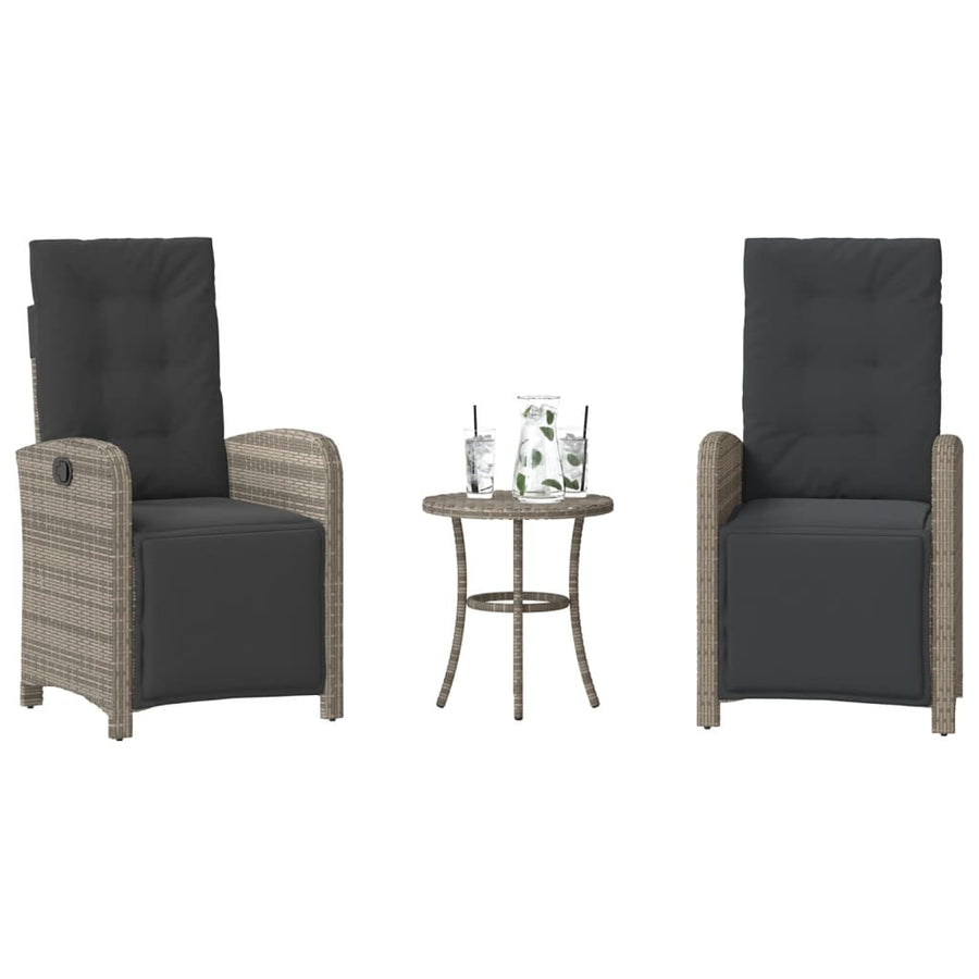3-Delige Bistroset Met Kussens Poly Rattan Grijs