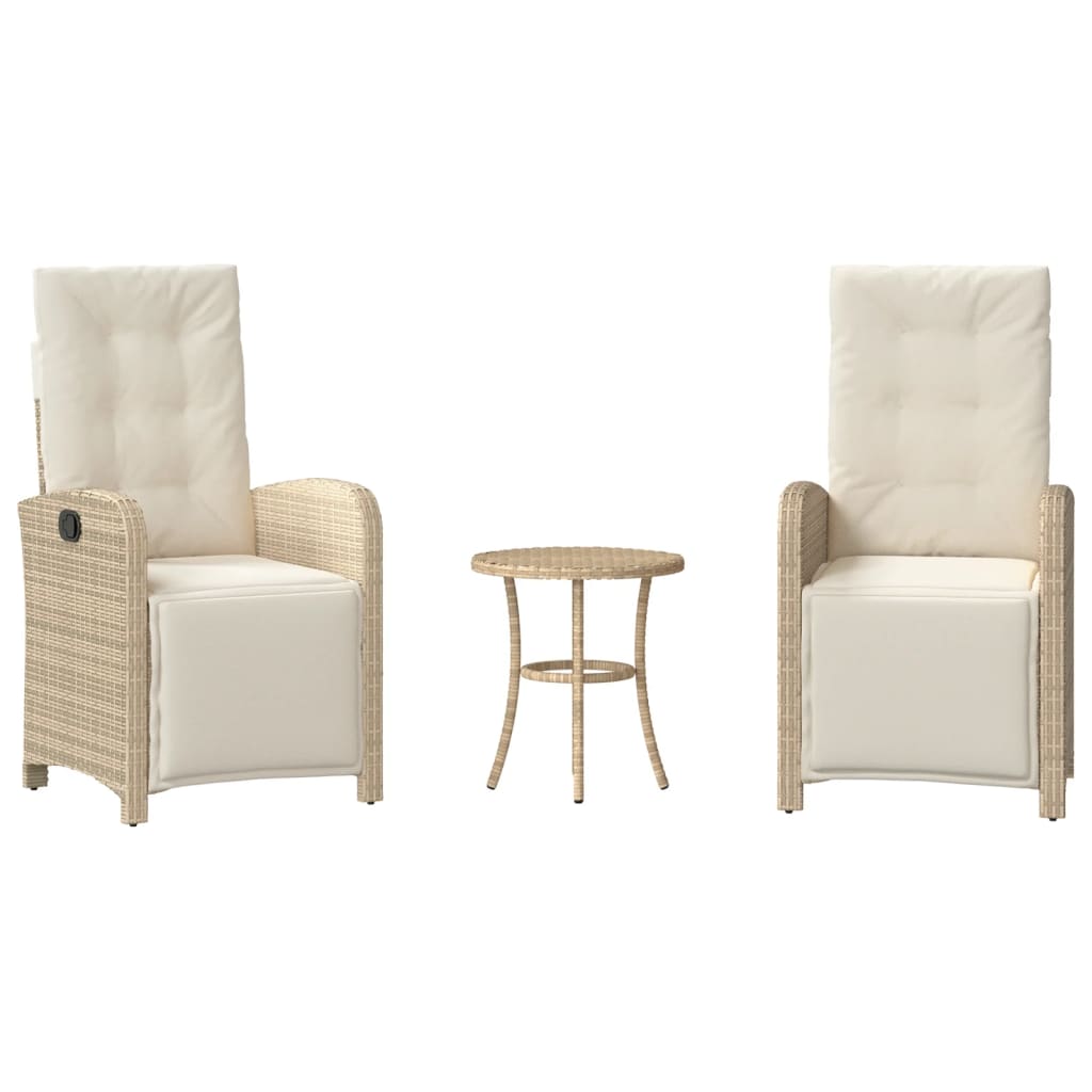 3-Delige Bistroset Met Kussens Poly Rattan Beige