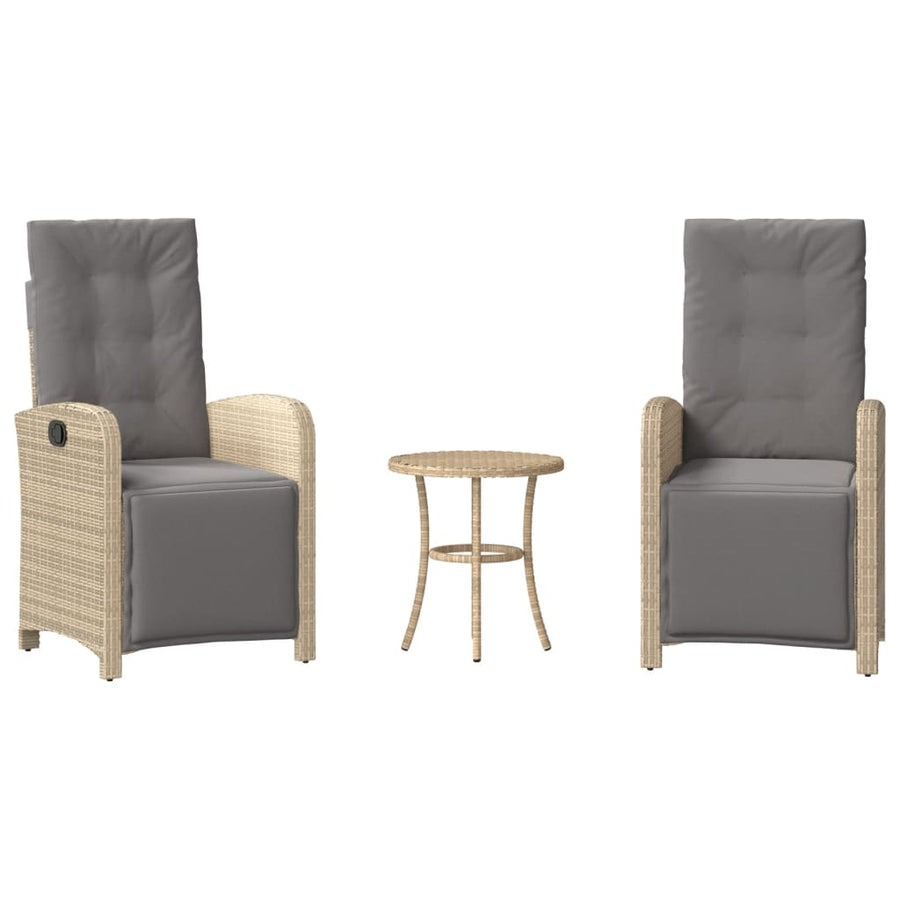 3-Delige Bistroset Met Kussens Poly Rattan Gemengd Beige en grijs
