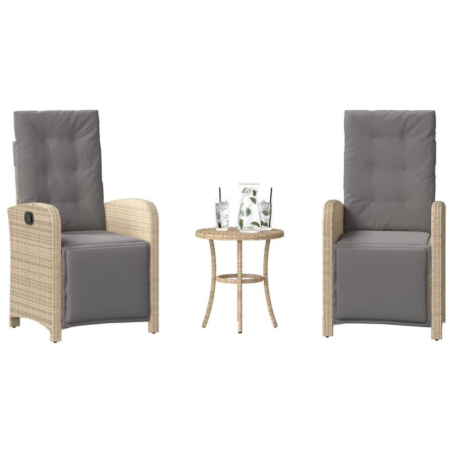 3-Delige Bistroset Met Kussens Poly Rattan Gemengd Beige en grijs