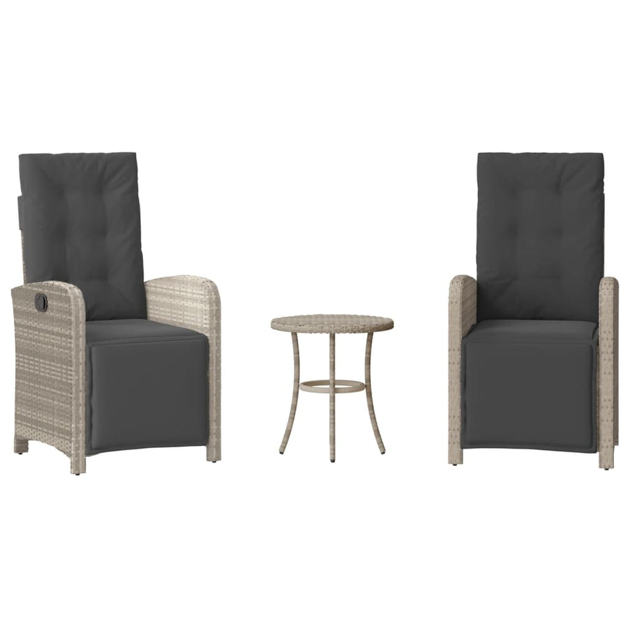 3-Delige Bistroset Met Kussens Poly Rattan Lichtgrijs