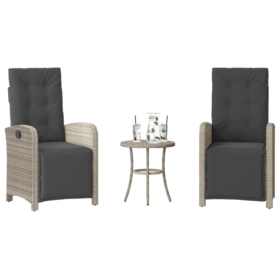 3-Delige Bistroset Met Kussens Poly Rattan Lichtgrijs