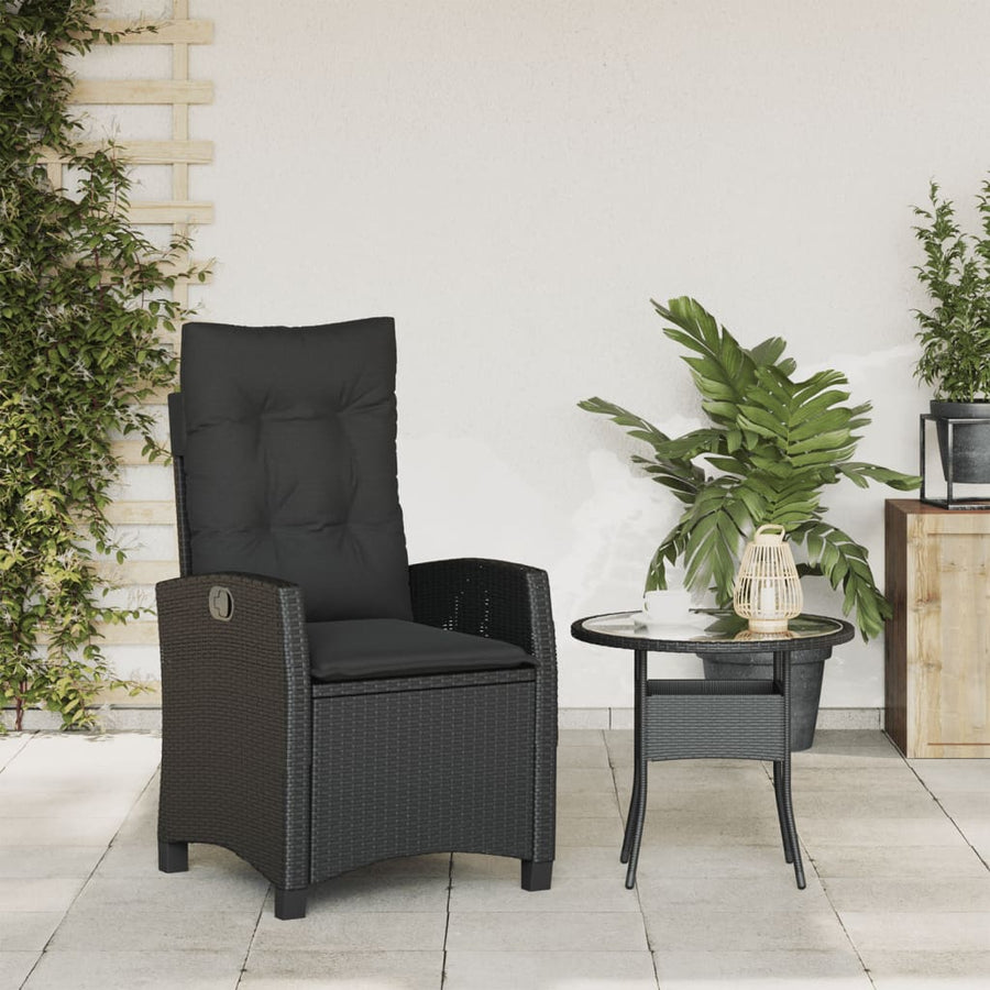 Tuinstoel verstelbaar met kussens poly rattan zwart 1 Zwart Zonder voetensteun