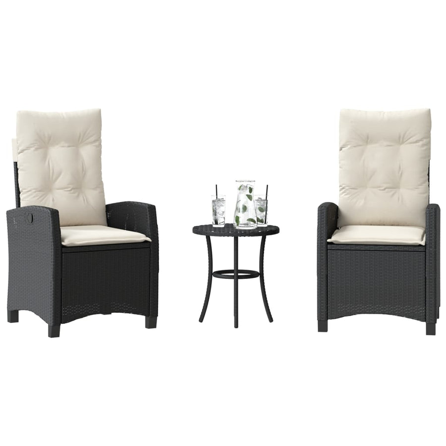 3-Delige Bistroset Met Kussens Poly Rattan Zwart