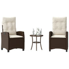 3-piece Bistro Set with Cushions, poly rattan brown