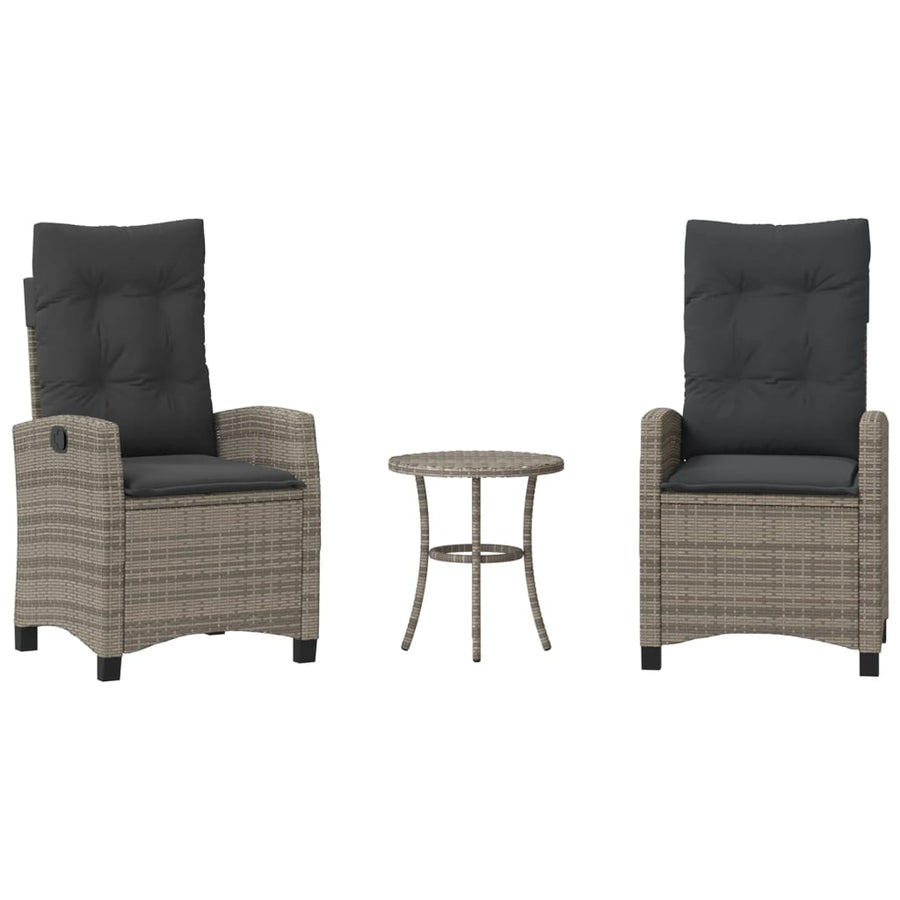 3-Delige Bistroset Met Kussens Poly Rattan Grijs