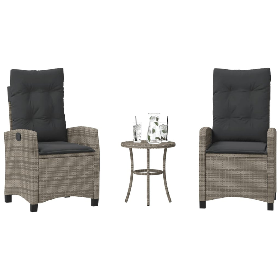 3-Delige Bistroset Met Kussens Poly Rattan Grijs